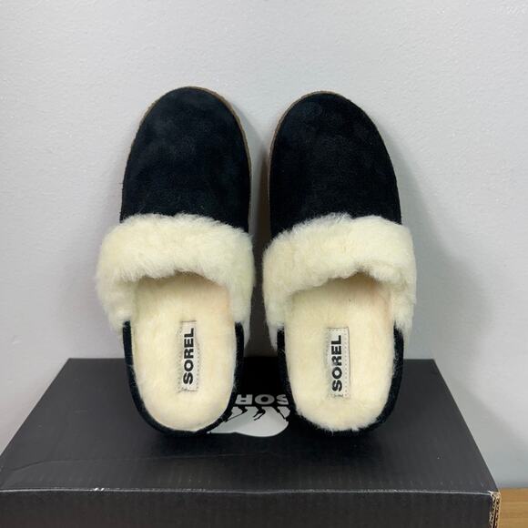 New Sorel Nakiska Slide II Slippers in Black Suede Women's Size 6 - Picture 3 of 9